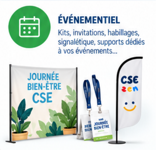 Supports événementiels CSE : stand, signalétique et badges