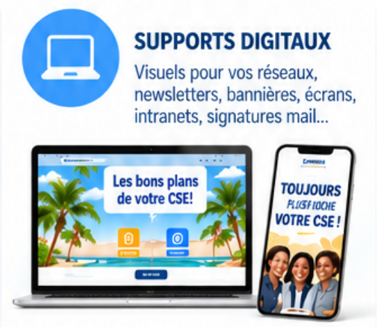 Exemples de supports digitaux CSE sur ordinateur et smartphone
